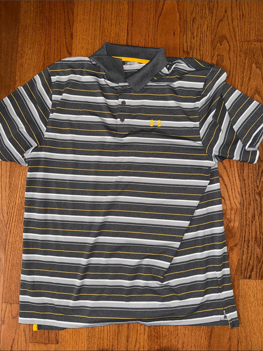 Under Armour Men’s Gray, White & Yellow Striped Polo